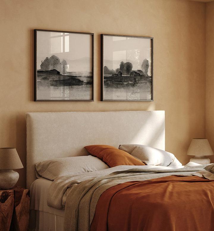 BLACK CLOUDS SET , SET OF 2 PAINTINGS