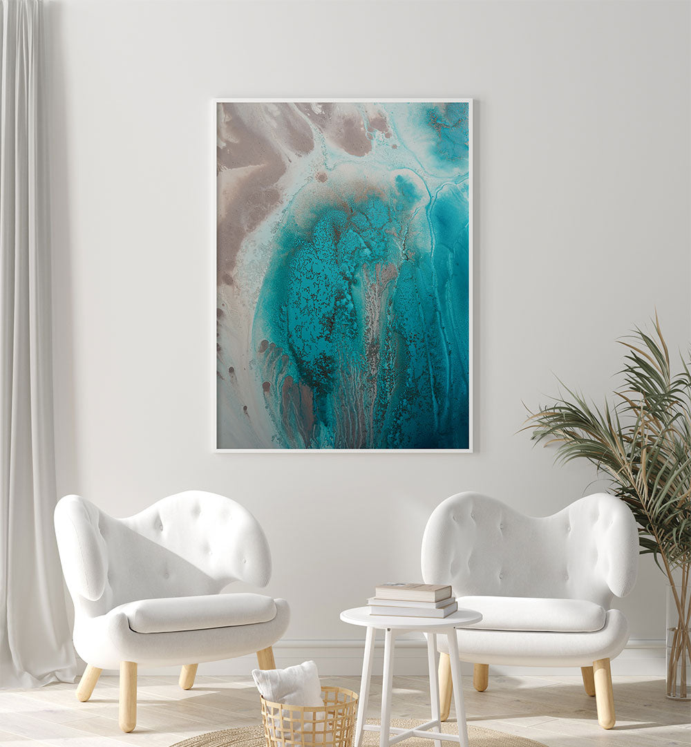 Vibrant CORAL SEA FLOW, ABSTRACT PAINTINGS enhancing modern decor with fluid colors and natural beauty.
