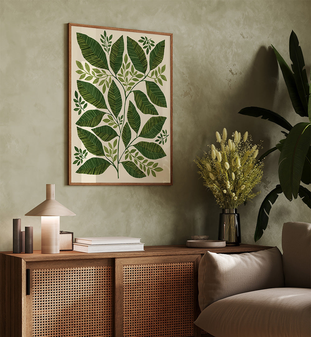 STRIPED LEAVES BRANCH , FLORAL FLOWER PAINTINGS