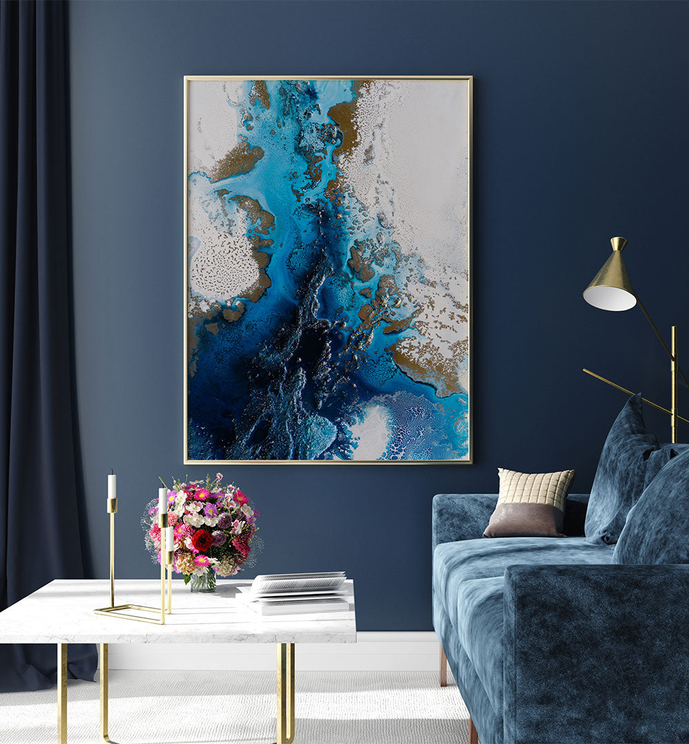 Navy inspired, abstract paintings featuring deep hues and striking designs, perfect for transforming your space.