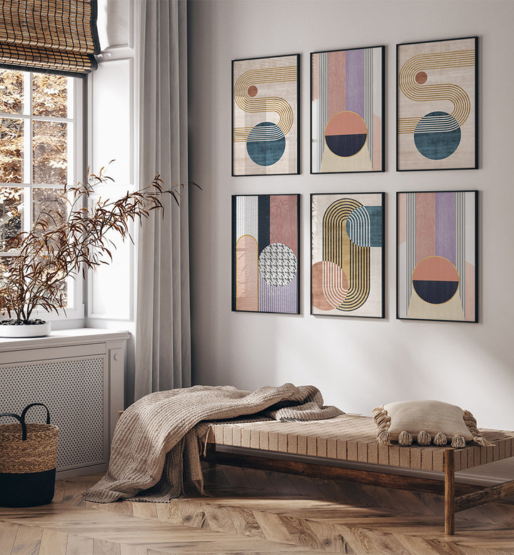 RETRO GEOMETRY, SET OF 6 PAINTINGS