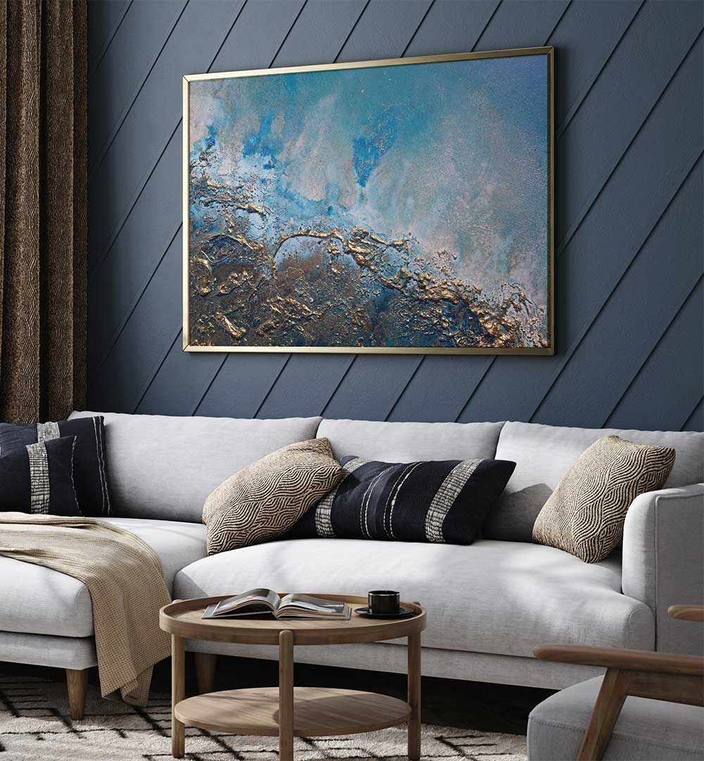 Elevate your decor with EARTH AND SEA TONES, ABSTRACT PAINTINGS showcasing serene hues and fluid forms.