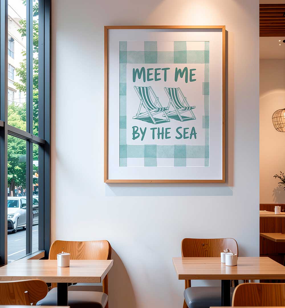 MEET ME BY THE SEA GREEN CHECKS , BEACH PAINTINGS