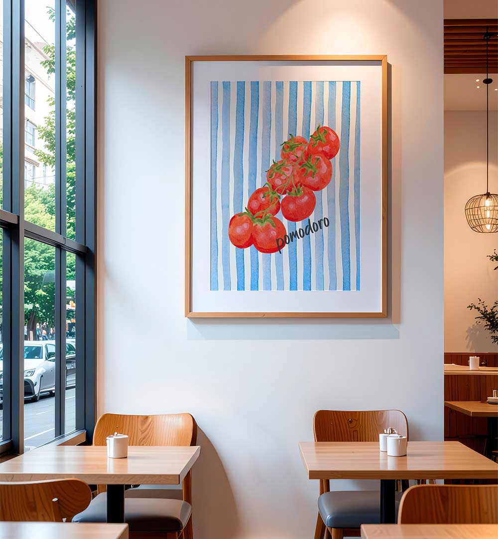 POMODORO ON BLUE STRIPES , KITCHEN POSTERS
