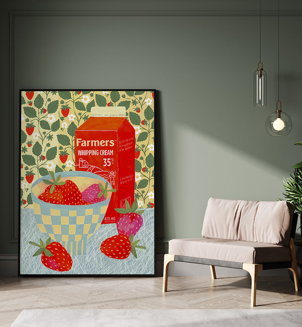 STRAWBERRIES IN A CHECKERED BOWL , KITCHEN POSTERS