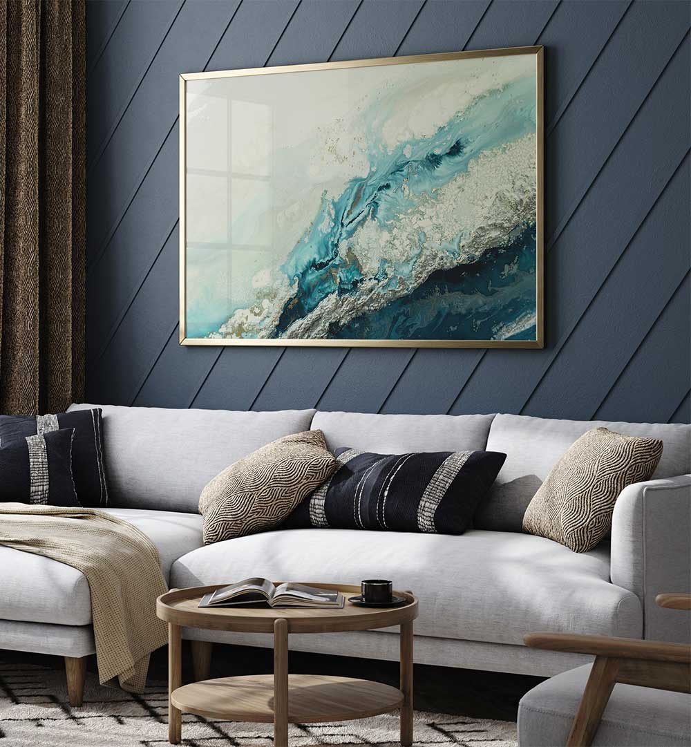 Elevate your decor with WATERCOLOR DELIVRANCE, ABSTRACT PAINTINGS, showcasing vibrant blue hues in a stylish setting.