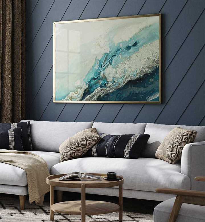 Elevate your decor with WATERCOLOR DELIVRANCE, ABSTRACT PAINTINGS, showcasing vibrant blue hues in a stylish setting.