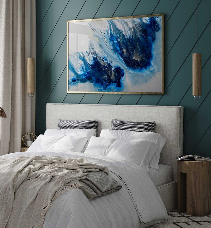 Transform your space with POPULAR - VIBRANCE, ABSTRACT PAINTINGS, showcasing stunning blue tones in a stylish bedroom.