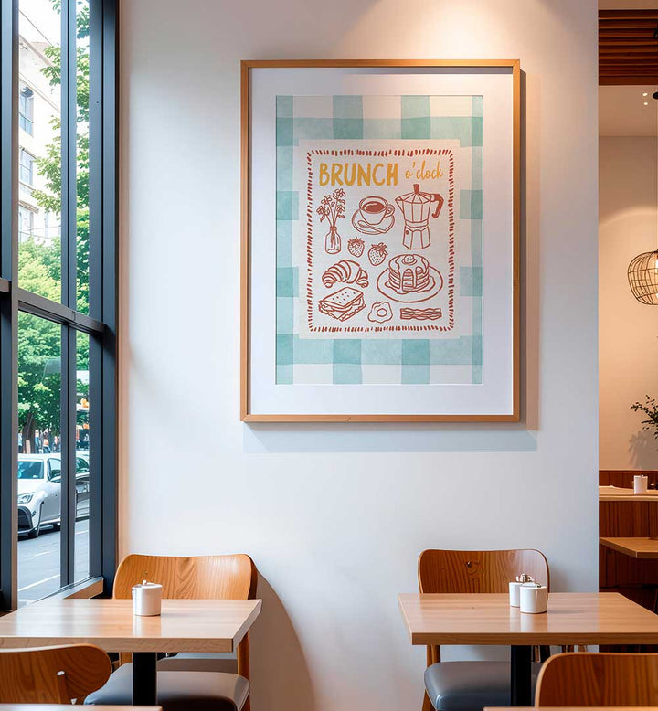 BRUNCH O CLOCK ON GREEN CHECKS , BAR & CAFE ART
