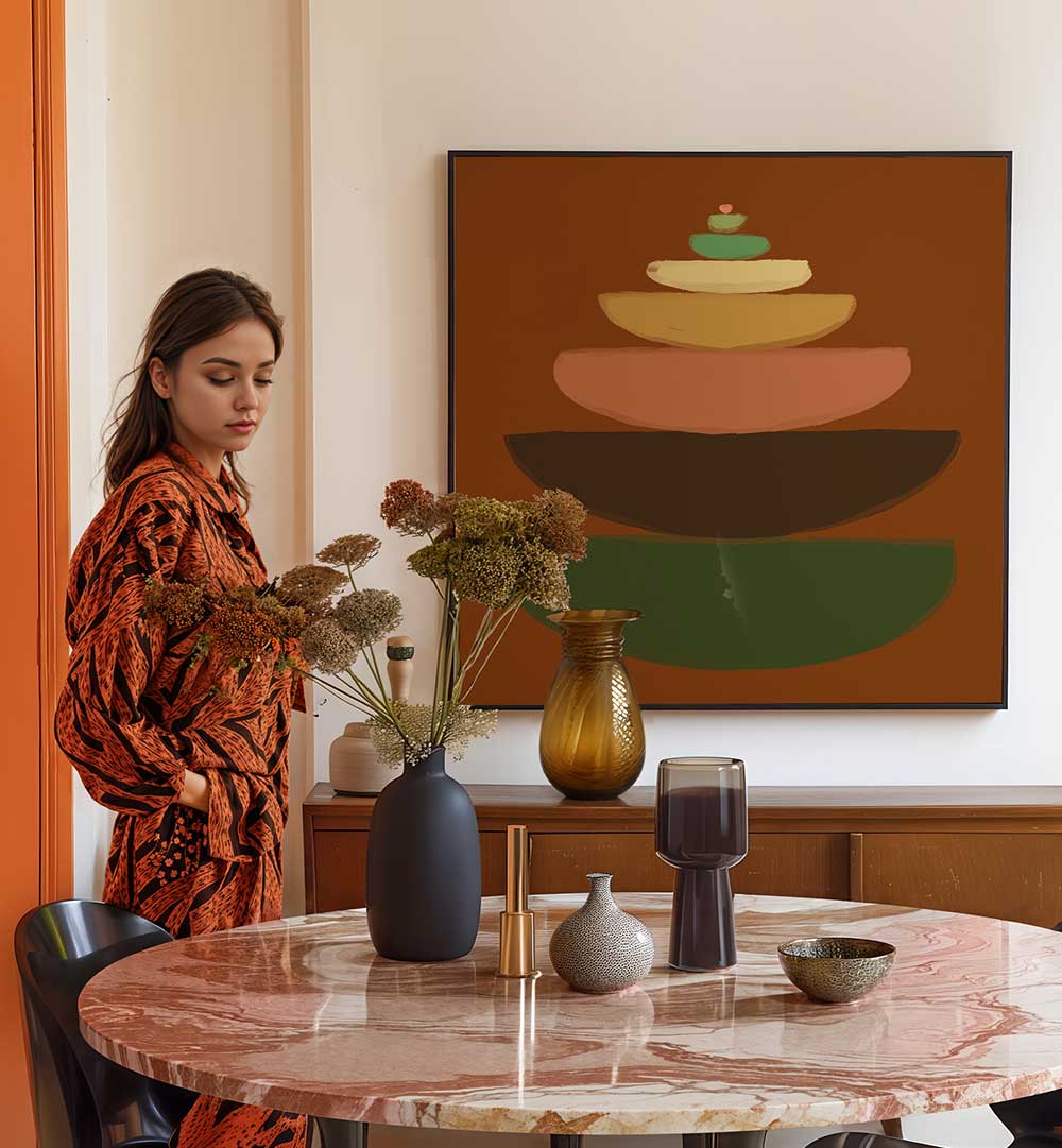 ABSTRACT BOWLS , BOHO ART PAINTINGS