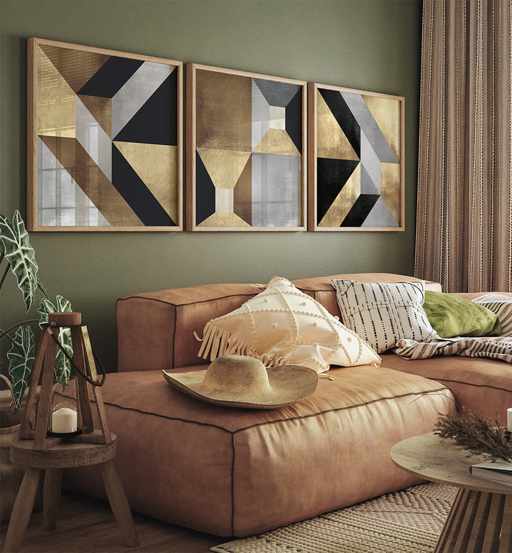 GOLDEN COMPASS SERIES , SET OF 3 PAINTINGS