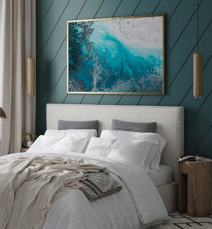Transform your space with TURQUOISE WATERS, ABSTRACT PAINTINGS, showcasing vibrant hues in a modern setting.