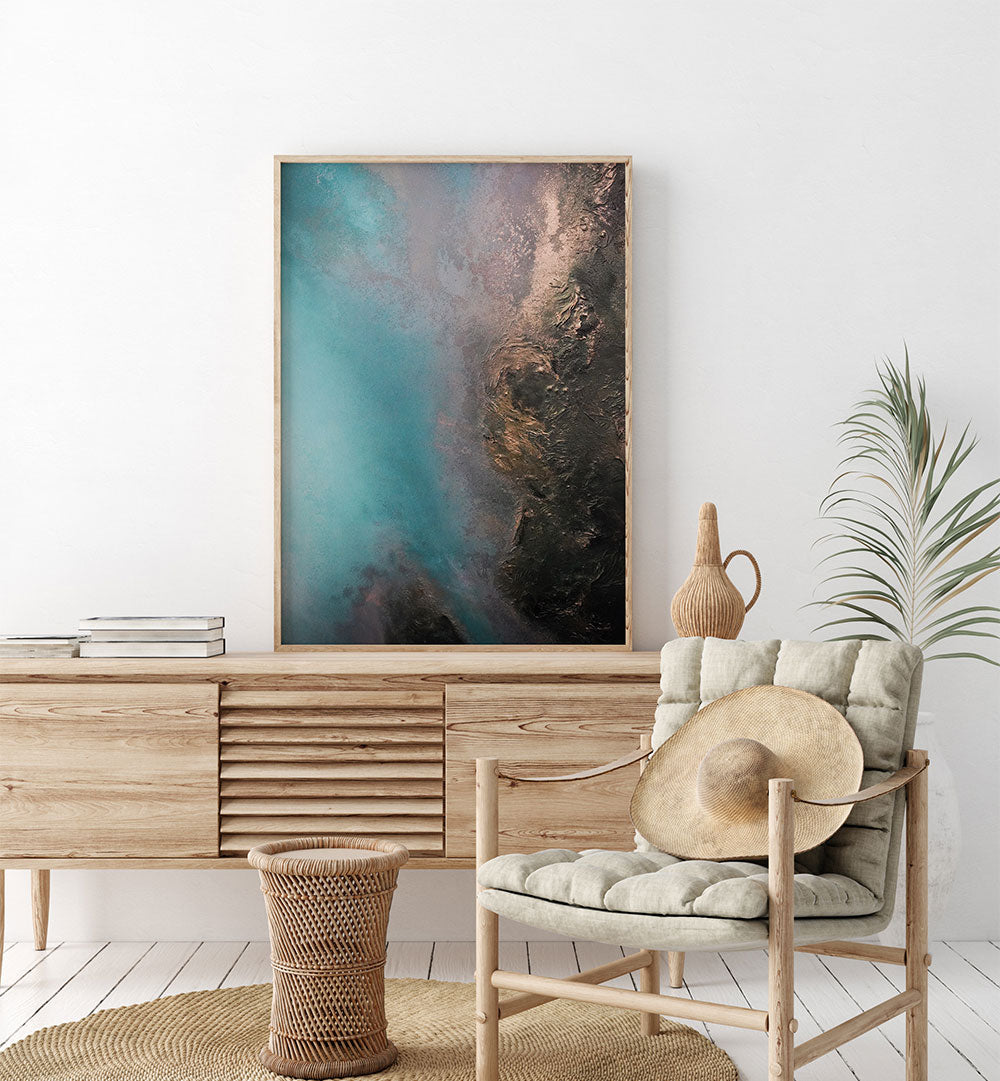 Transform your space with REFLECTIVE - SUNDOWN, ABSTRACT PAINTINGS, showcasing vibrant hues and fluid forms.