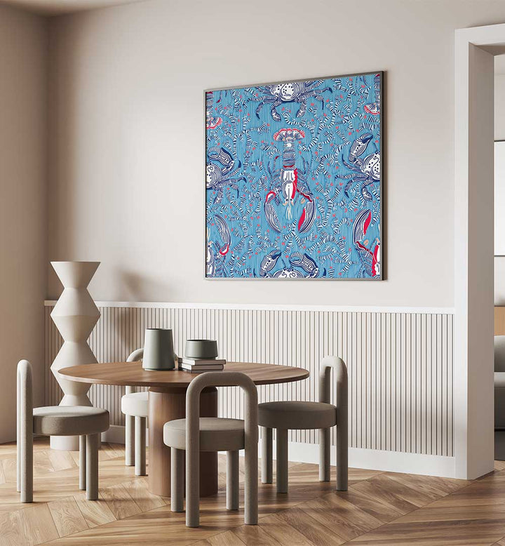 Vibrant LOBSTER AND CRAB NOSTALGIA, BEACH PAINTINGS enhance coastal decor with marine life artistry.