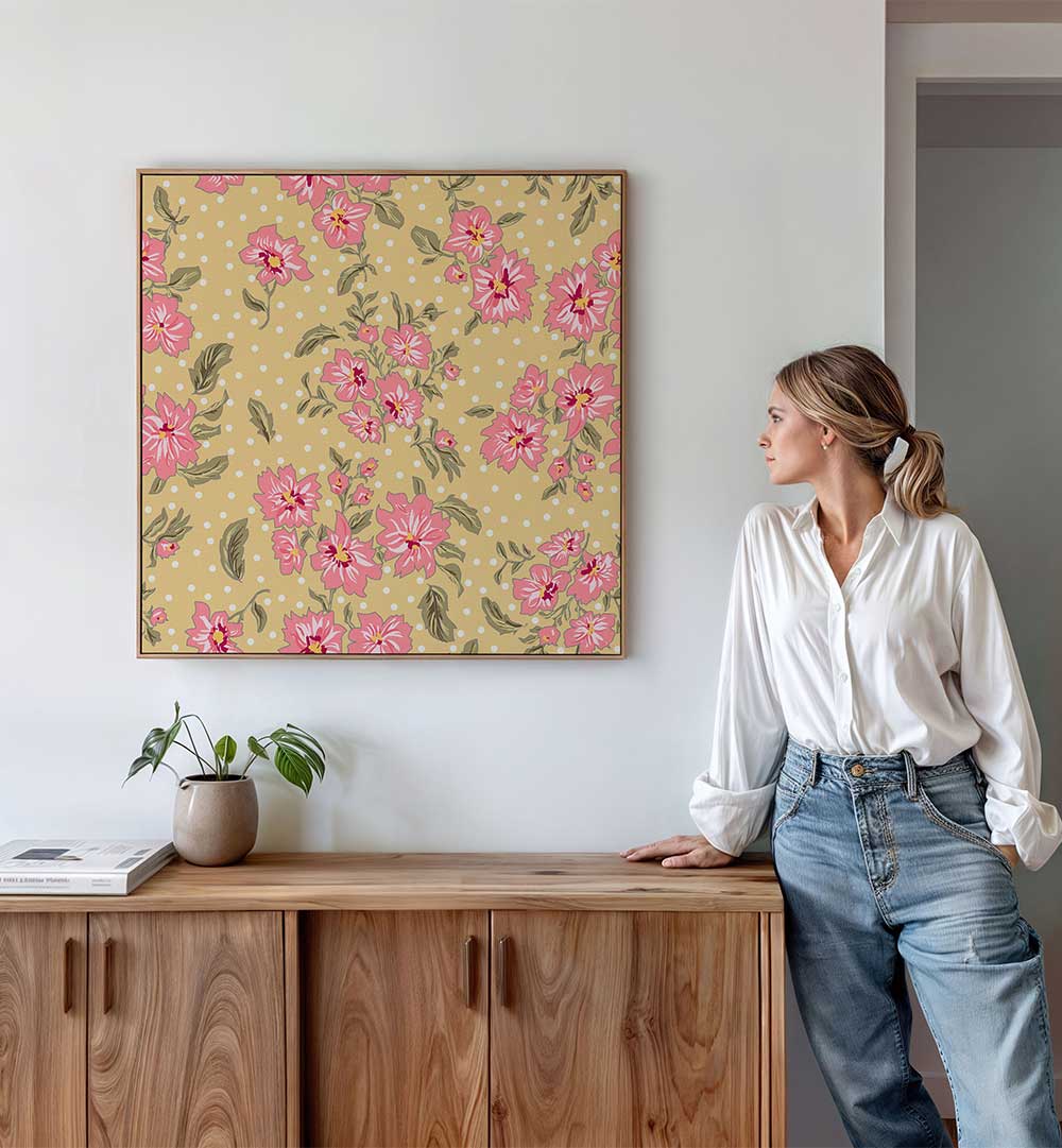 Stylish home decor featuring the FLORAL HERITAGE BOUQUET I, PATTERN ART PRINTS, showcasing vibrant floral designs.
