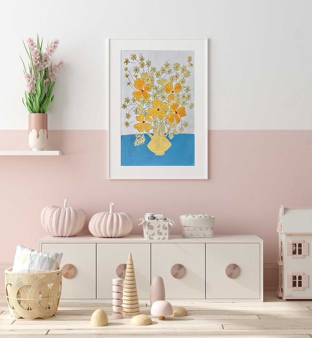 YELLOW , FLORAL FLOWER PAINTINGS