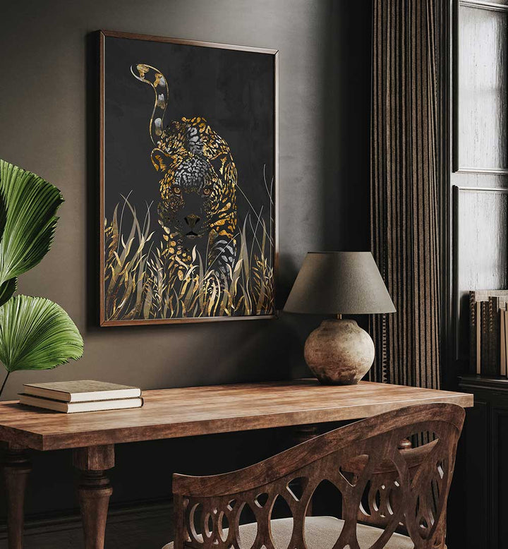 BLACK GOLD JAGUAR , ANIMAL PAINTINGS
