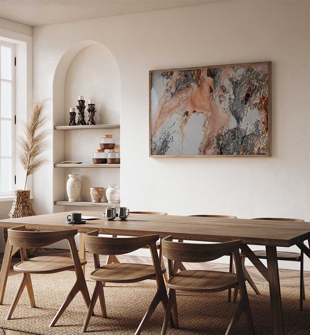 Elevate your decor with UNEARTING, ABSTRACT PAINTINGS, showcasing captivating art in a stylish room setting.