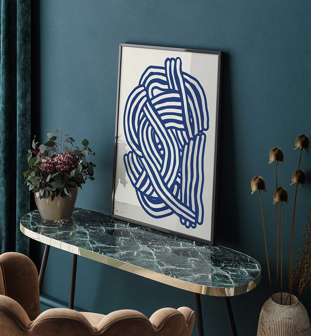 LINE ART ORGANIC SHAPE IN BLUE , LINE ART PAINTINGS