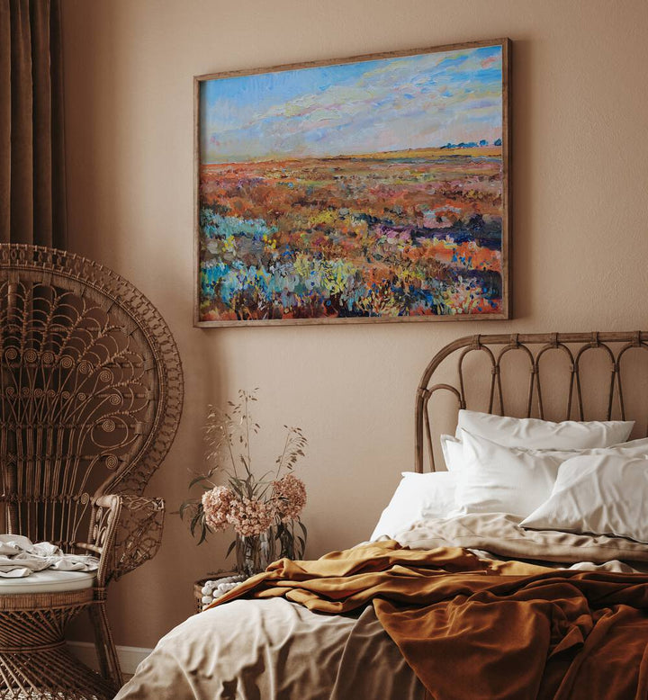 Vibrant autumn colors in "AUTUMN IN THE STEPPE II, LANDSCAPE PAINTINGS" enhance your space with natural beauty.