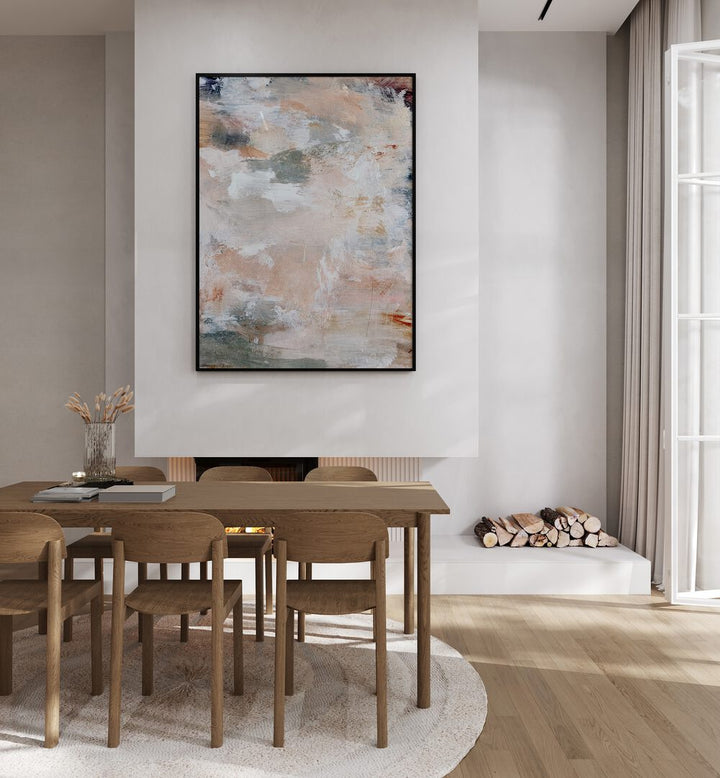 Stylish dining area featuring ALIGNMENT, ABSTRACT PAINTINGS that enhance modern decor and ambiance.