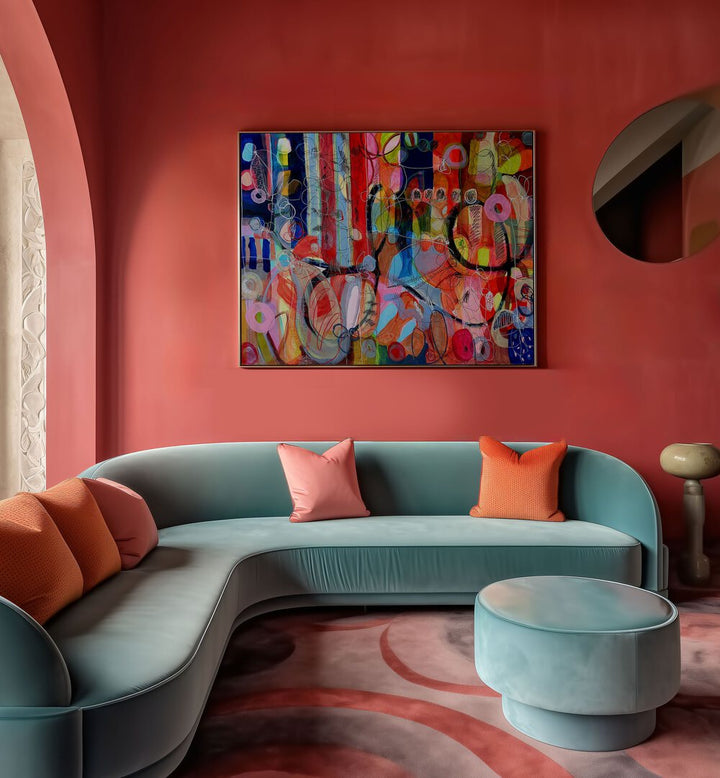 Vibrant AFTER THE RAIN III, ABSTRACT PAINTINGS adds a pop of color to modern interiors with its captivating design.