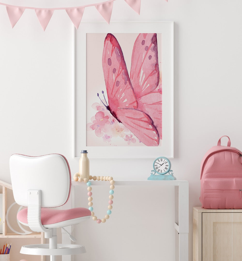 Add charm to your child's space with DELICATE PI, KIDS ROOM PAINTINGS featuring a beautiful pink butterfly design.