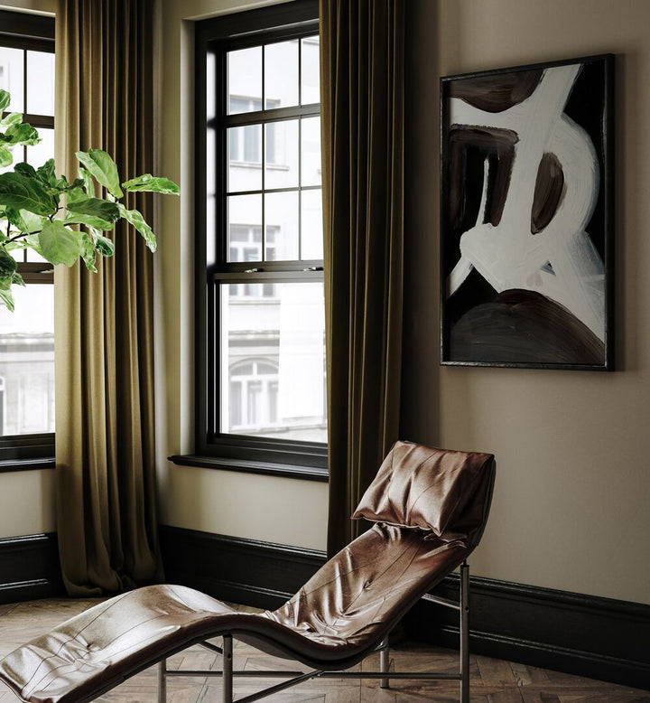 Stunning CONNECTED, ABSTRACT PAINTINGS adorn a modern living space, enhancing its aesthetic with vibrant colors.