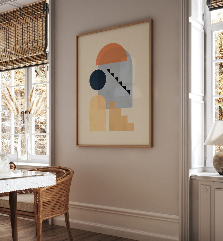 Geometric shapes and colors in COMPOSITION V, BOHO ART PAINTINGS brighten modern interiors beautifully.