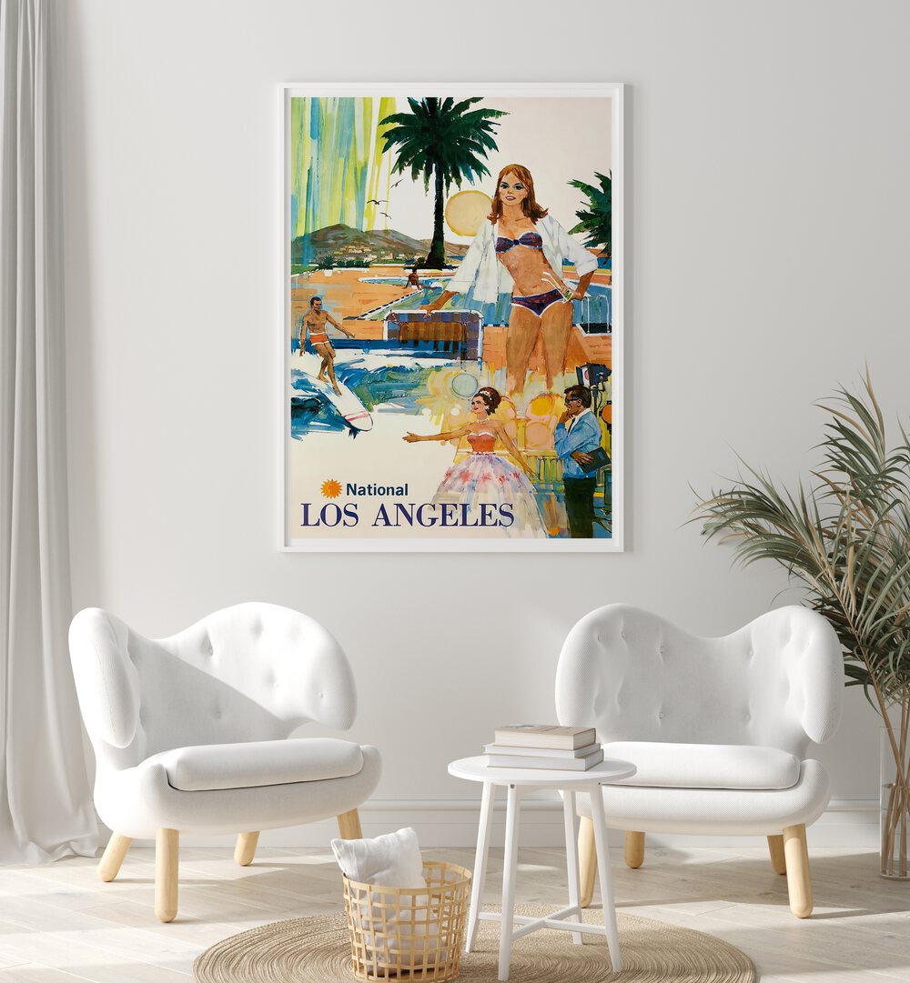 Stylish LOS ANGELES I, VINTAGE TRAVEL POSTERS enhance your home with vibrant depictions of the city's iconic culture.
