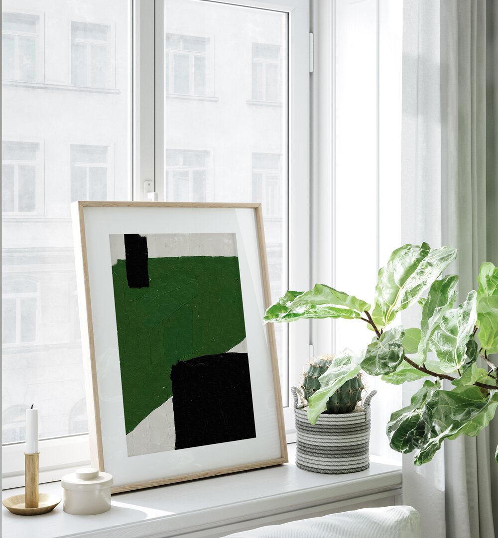 Captivating GREEN BEIGE BLACK OIL, ABSTRACT PAINTINGS from The Miuus Studio enhance your space with contemporary elegance.