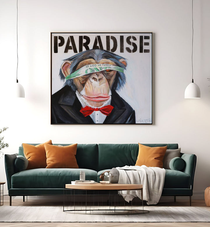 Stylish MONKEY BUSINESSMAN COMIC POSTERS featuring a suave monkey in a tuxedo, perfect for colorful decor.