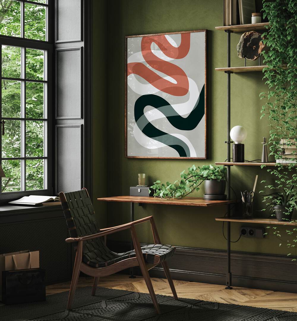 Stunning EXPRESSIONIST CURVES, ABSTRACT PAINTINGS adorn a modern room, enhancing creativity and design.