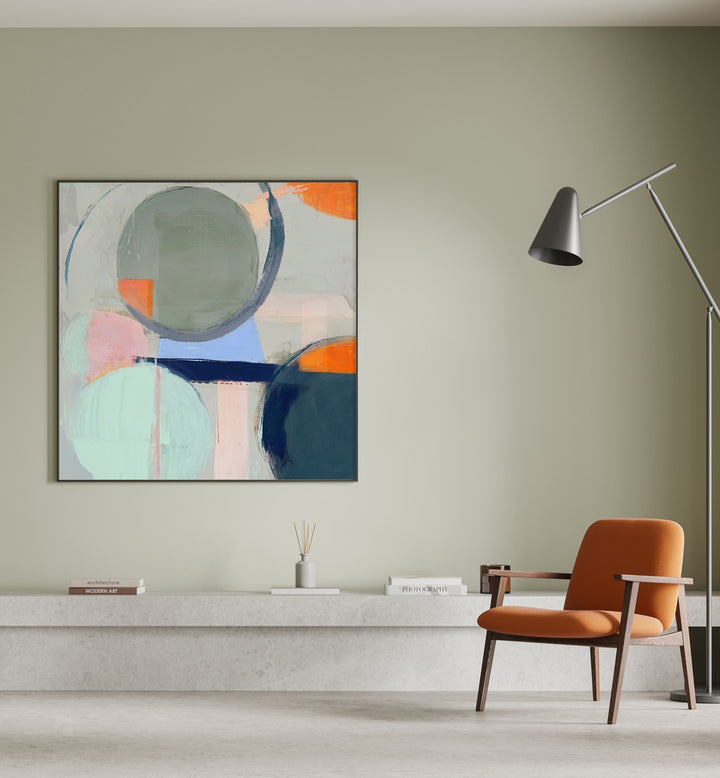 Stylish TURNAROUND, ABSTRACT PAINTINGS featured in a modern living space, enhancing organization and decor.