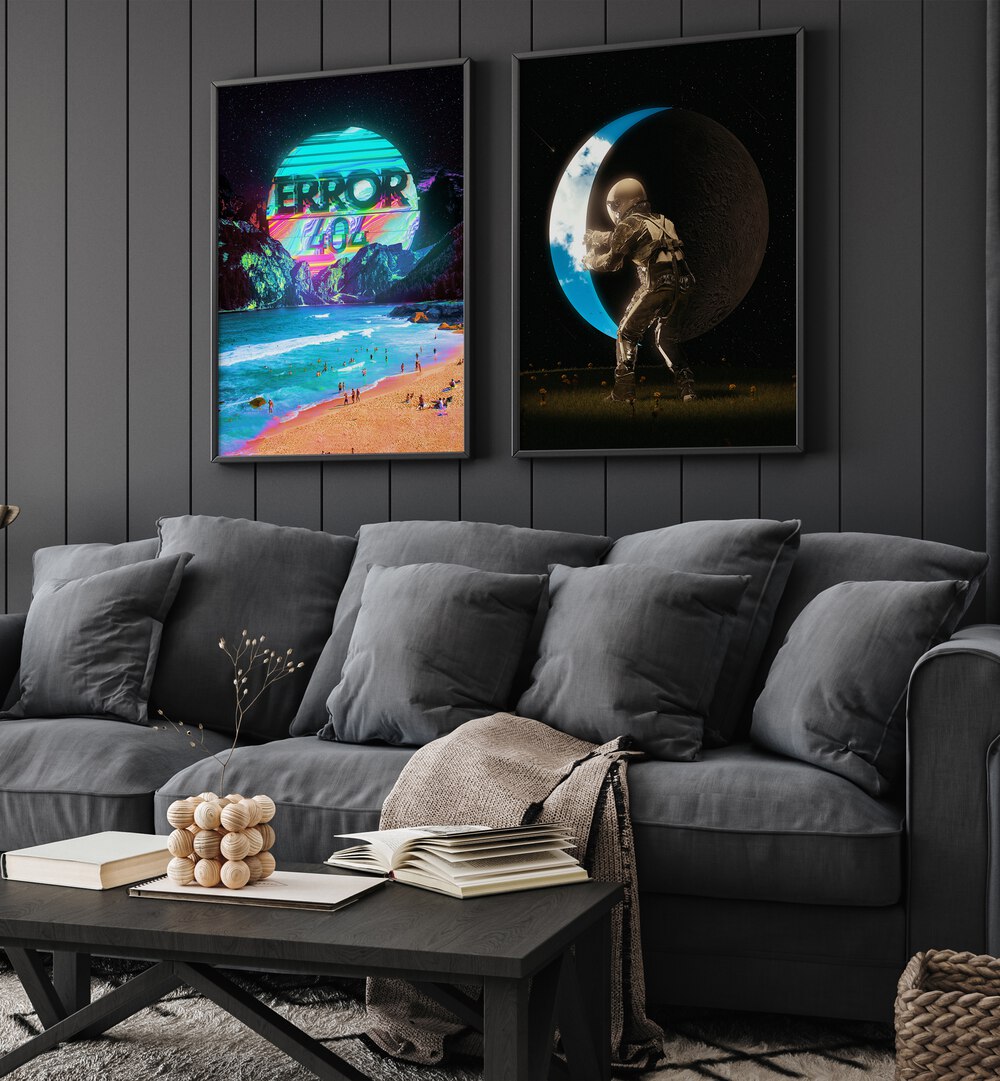 Explore cosmic artistry with the 404 TO THE MOON, SET OF 2 PAINTINGS, perfect for modern wall decor.