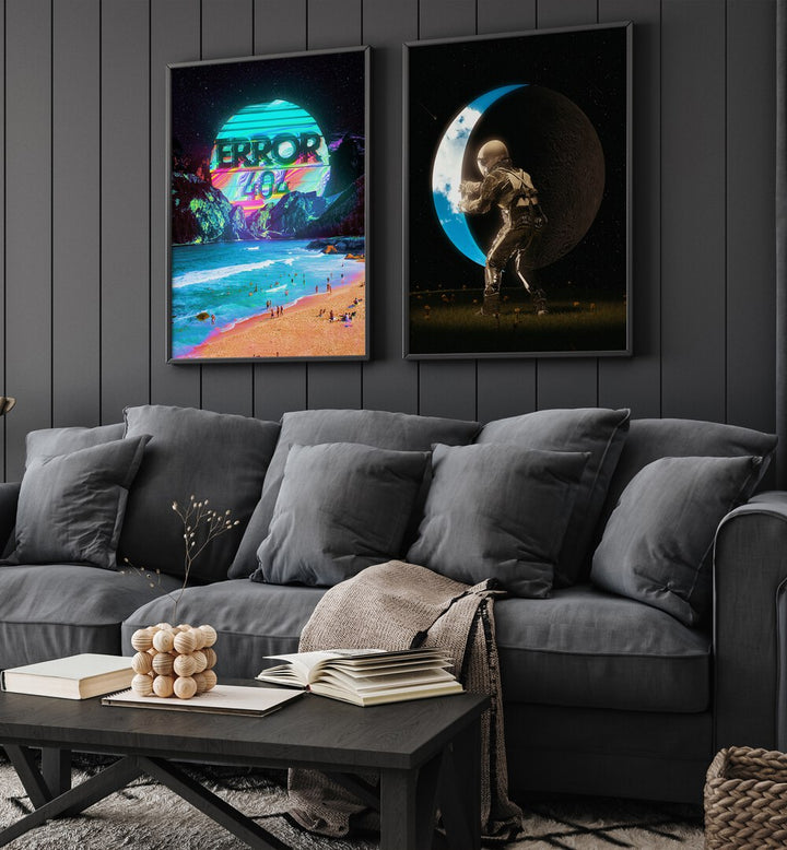 Explore cosmic artistry with the 404 TO THE MOON, SET OF 2 PAINTINGS, perfect for modern wall decor.