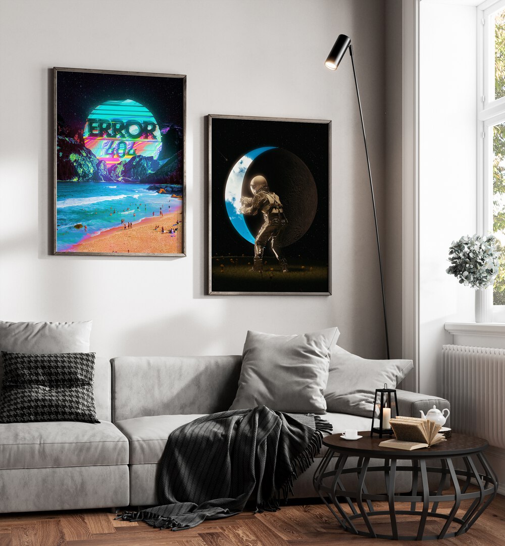 Transform your space with the 404 TO THE MOON, SET OF 2 PAINTINGS, capturing the beauty of the cosmos.