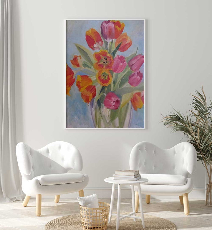 RED AND ORANGE TULIPS , FLORAL FLOWER PAINTINGS