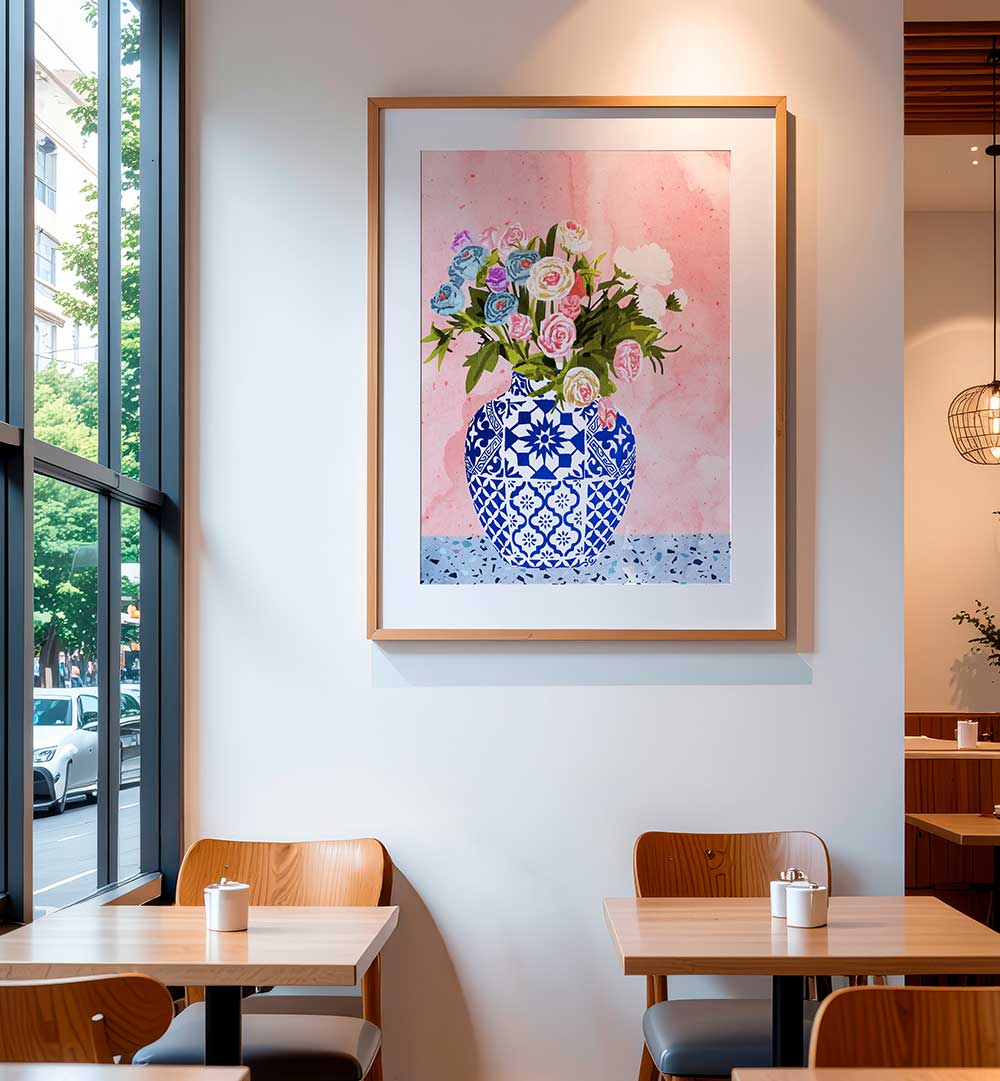 CERAMIC PLANTER , FLORAL FLOWER PAINTINGS