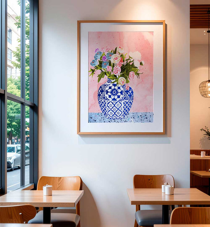 CERAMIC PLANTER , FLORAL FLOWER PAINTINGS