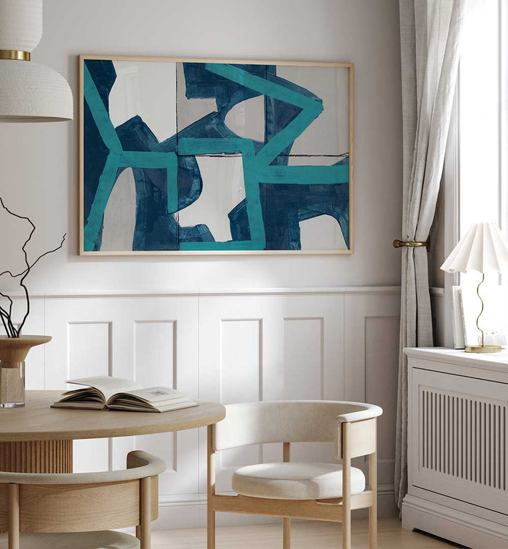 Stylish METRIC BLUE, GEOMETRIC ART PRINTS enhance modern interiors with striking geometric designs for contemporary decor.