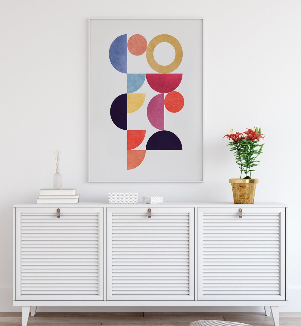 CIRCLES IN HARMONY VII, GEOMETRIC ART PRINTS adorn a modern space, enhancing relaxation and mind-body connection.