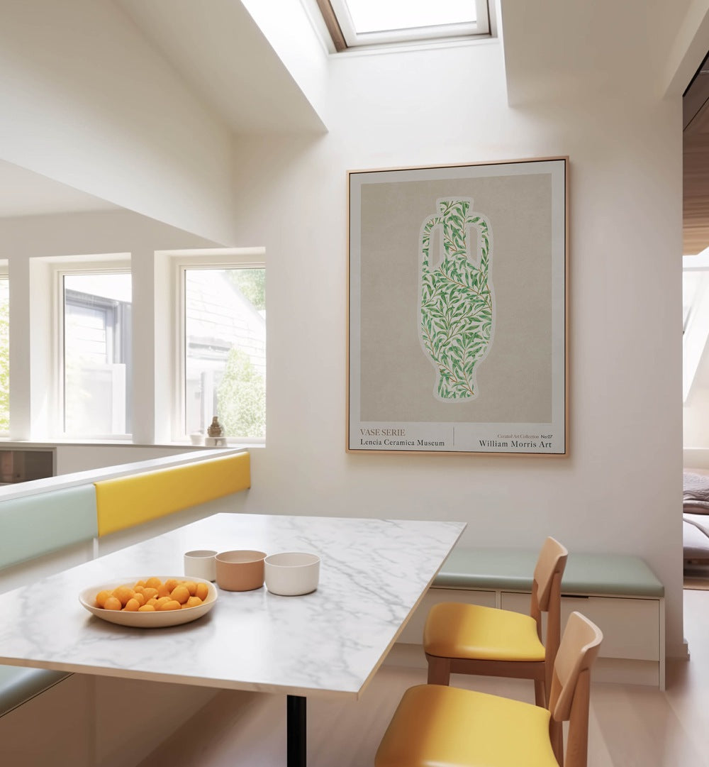 Elegant interior featuring WILLIAM MORRIS GREEK SHAPE III, FLORAL FLOWER PAINTINGS by Emel Tunaboylu on display.