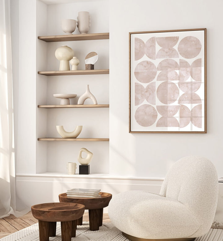 Stylish living room featuring WATERCOLOR CIRCLES, GEOMETRIC ART PRINTS that enhance creativity and color in any space.