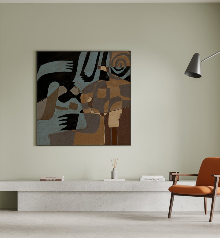 ESSENCE IV, ABSTRACT PAINTINGS showcased in a modern home setting, enhancing interior decor with artistic flair.