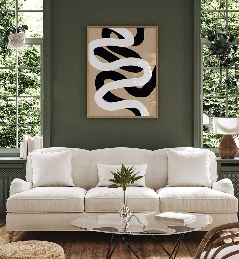 Stylish living room featuring EXPRESSIONIST CURVES II, ABSTRACT PAINTINGS, enhancing modern home decor with elegance.