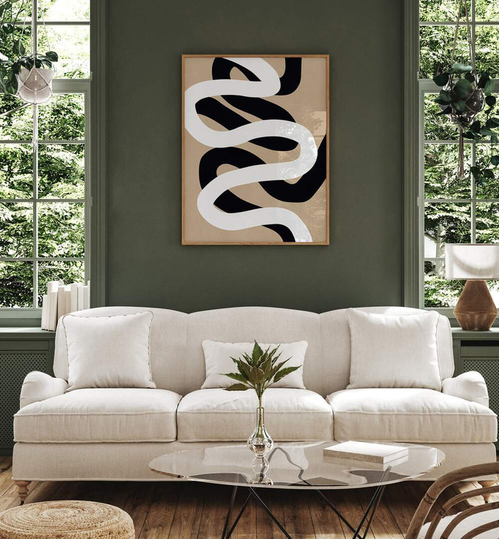 Stylish living room featuring EXPRESSIONIST CURVES II, ABSTRACT PAINTINGS, enhancing modern home decor with elegance.