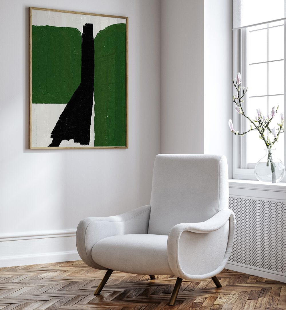Green Black Oil Abstract Paintings from The Miuus Studio, blending rich green and deep black tones for modern decor.