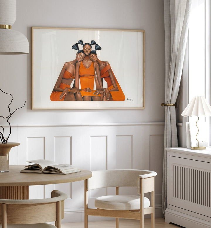 Stylish interior featuring BLACKDIAMOND(SISTERHOOD), AFRICAN ART PAINTINGS that celebrate empowerment and connection.