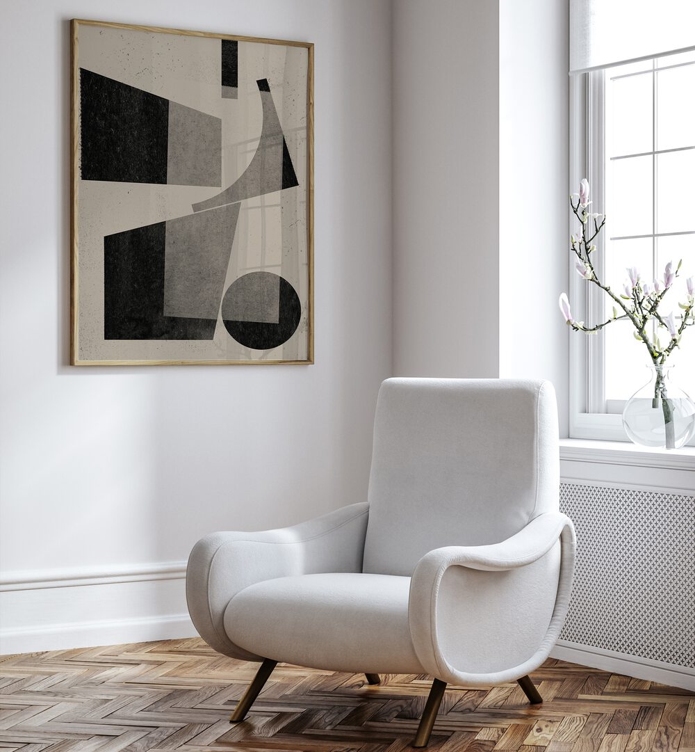 Stylish living room featuring PAPER CUT NO.VII, GEOMETRIC ART PRINTS, perfect for modern home decor.